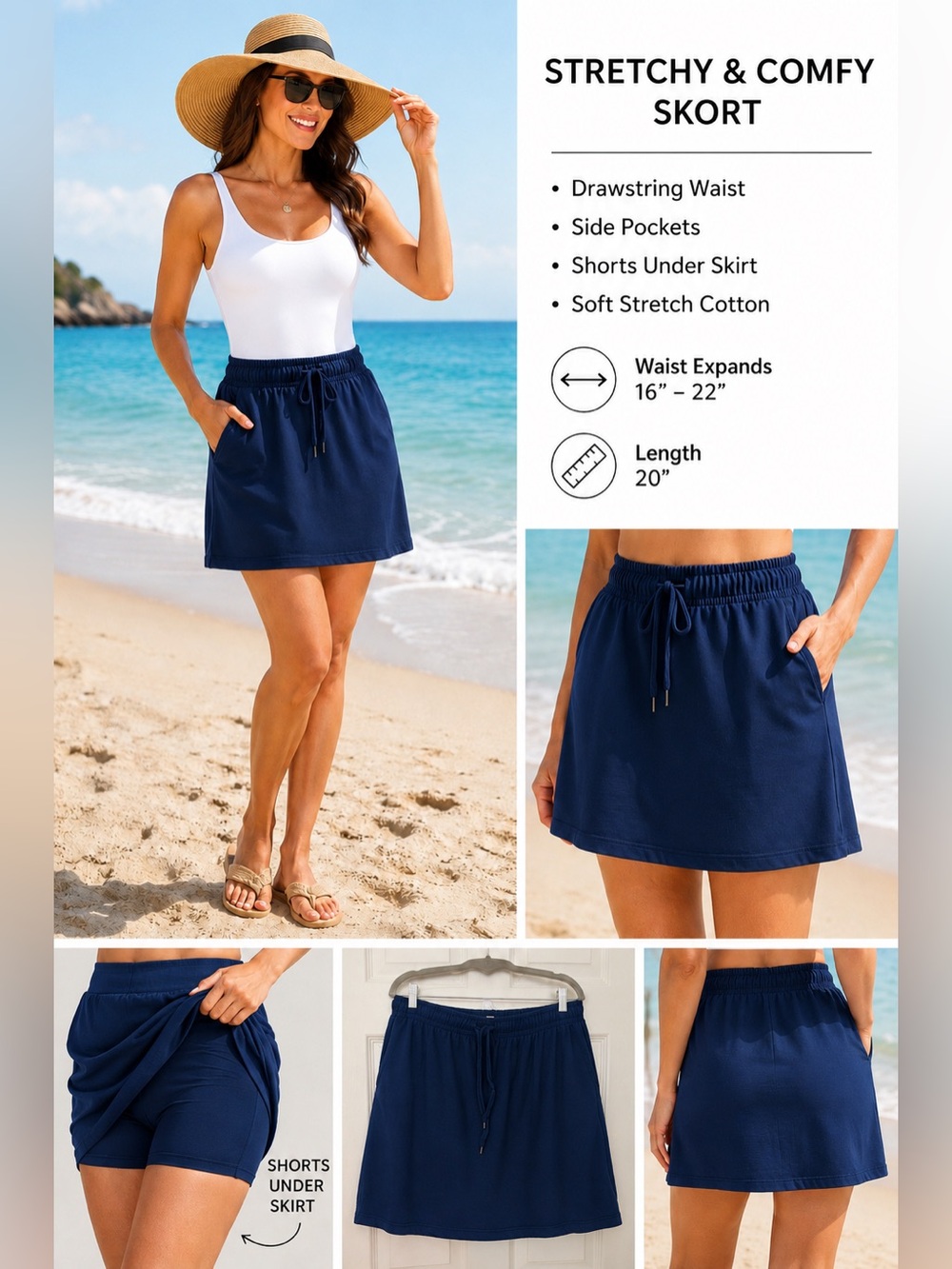 Woman Within Blue Skort with Drawstring Waist